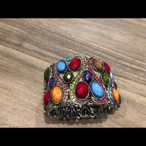 Hinged Bangle Bracelet with Stones